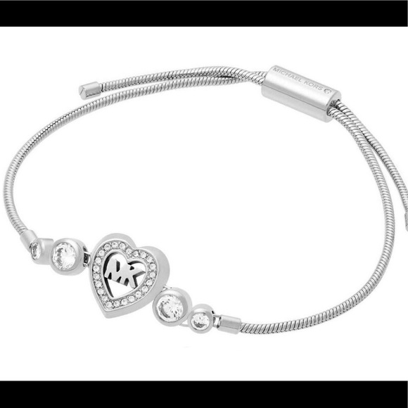 Authentic Michael Kors Silver Pave Heart Bracelet - Picture 1 of 6
